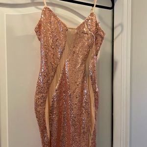 Rose Gold Sequin Dress With Mesh Detail- holiday party or gift ready!